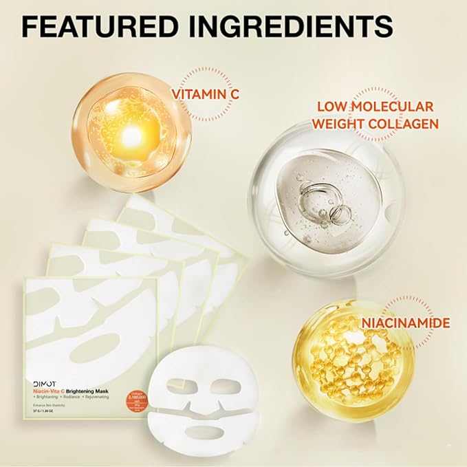 4 PACK Deep Collagen Overnight Mask, Bio-collagen Face Hydrogel Mask Korean Skincare Facial sheet masks for lifting, firming, and Elasticity Improvement (Niacin-Vita C Mask)