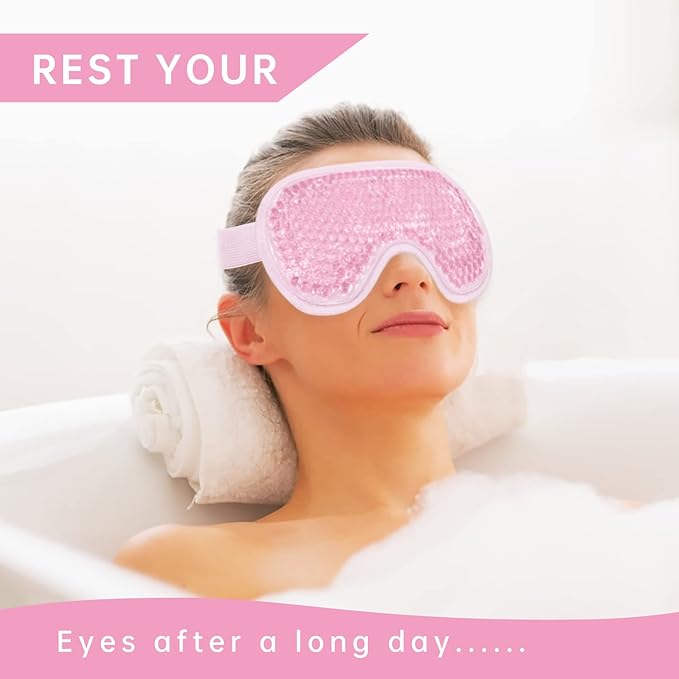 2 PCS Reusable Hot Cold Therapy Gel Bead Eye Mask for Puffiness, Dark Circles, Bags, Dry Eyes, Headaches, Migraines, Stress Relief - Cooling Ice Pack (Pink)