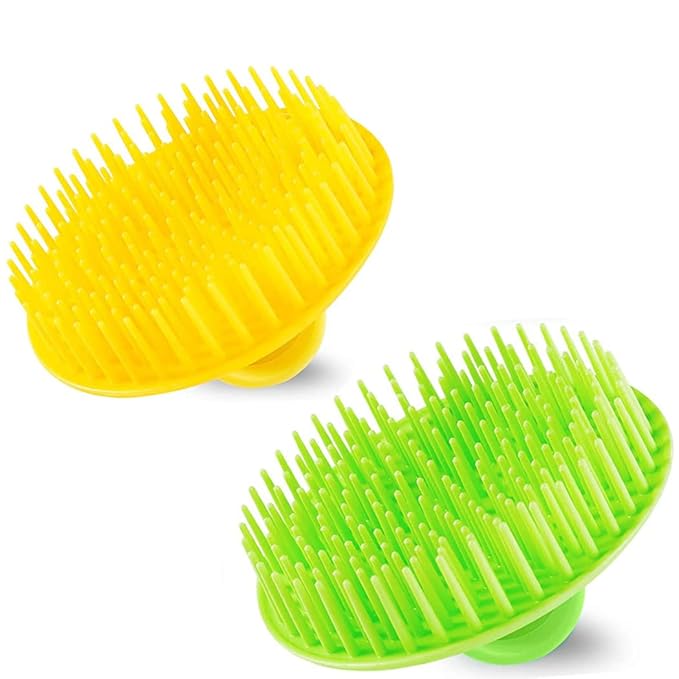Hair Scalp Exfoliator Brush Dandruff Cleaning Brush, Flexible Scalp Massager Brush, Shower Scalp Shampoo Brush for Home, Office, Travel and Pets.Orange/Green