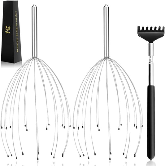Head Massager 20 Fingers Scalp Massager Head Scratcher, Back Massage Back Scratcher, Stocking Stuffers for Scalp and Body Massage 2 Pack (Silvery)