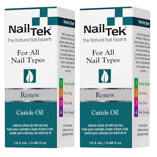 Nail Tek Renew Cuticle Oil for Nails – Natural Cuticle Oil with Tea Tree Oil, Nourishes & Moisturizes Dry Cuticles, 0.48 oz, 2-Pack