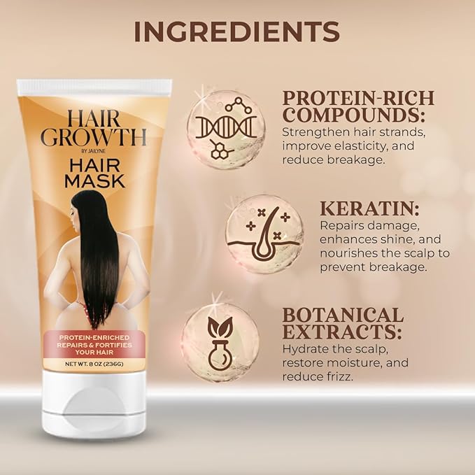 Hair Growth Repair Mask by Jailyne Ojeda – Protein-Enriched Deep Conditioning Treatment – Strengthens, Restores & Nourishes Damaged Hair – Sulfate-Free & Paraben-Free – Made in USA