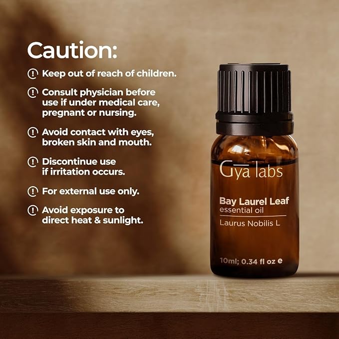 Gya Labs Bay Leaf Essential Oil for Diffuser - 0.34 Fl Oz - 100% Natura Bay Laurel Oil for Hair, Candle Making - Spicy, Herbaceous Scent