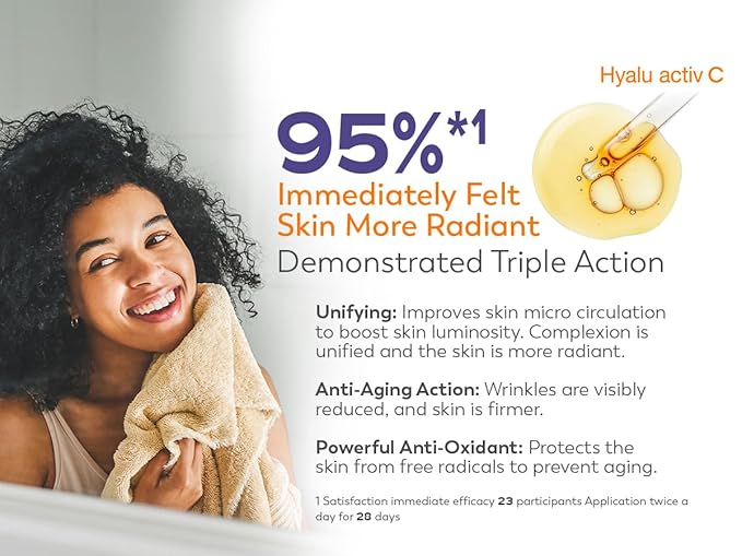 Organic Hyalu Activ C Serum for Face & Eyes - Optimized Vitamin C 5x More Stable With Hyaluronic Acid - Anti-Wrinkle - Brighter & Plumped Skin - 1.01 Fl Oz