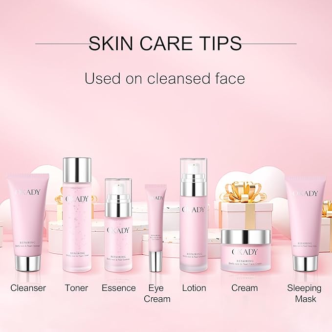 7-In-1 Skincare Gift Set With Facial Cleanser, Toner, Serum, Eye Cream, Lotion, Cream&Sleep facial mask, Moisturizing Skin Care Kit For Women, Birthday Gifts Set For Teen Girls