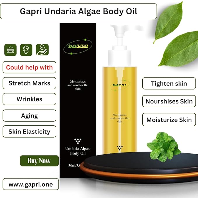 Firming Body Oil Undaria Algae After Shower Helps W/Stretch Marks/Aging/Wrinkle/Skin Elasticity/Toning Deep Hydration Moisturizer Vegan Non-Greasy Nourishing Massage Oil 5 Oz 150 ml