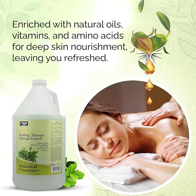 PRO NAIL - Healing Therapy Massage Lotion - Professional Pedicure, Body and Hot Oil Manicure, Infused with Natural Oils, Vitamins, Panthenol and Amino Acids (Green Tea, 1 Gallon)