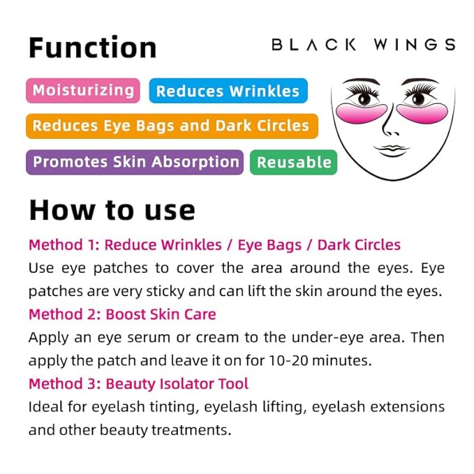 Black Wings 6 Pairs Silicone Eye Patches with Self-Adhesive Design - Cute Bear & Rabbit Inspired Eye Care Patches (love 6 pairs)