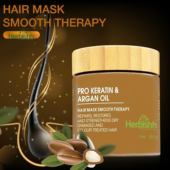 Herbishh H2 Combo (Condition + Hair Treatment) Pro Keratin Hair Mask 250 gm and Argan Oil for Hair 30ml for Men & Women | Combo for Dry, Weak & Frizz Hair