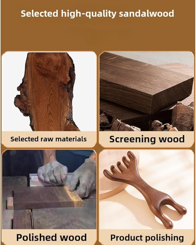 Golden Sandalwood Massager Tool Eye Massage Device Scalp Gua Sha Wooden Comb Forehead Massage Tools with Gift Box (5+2-Claws)