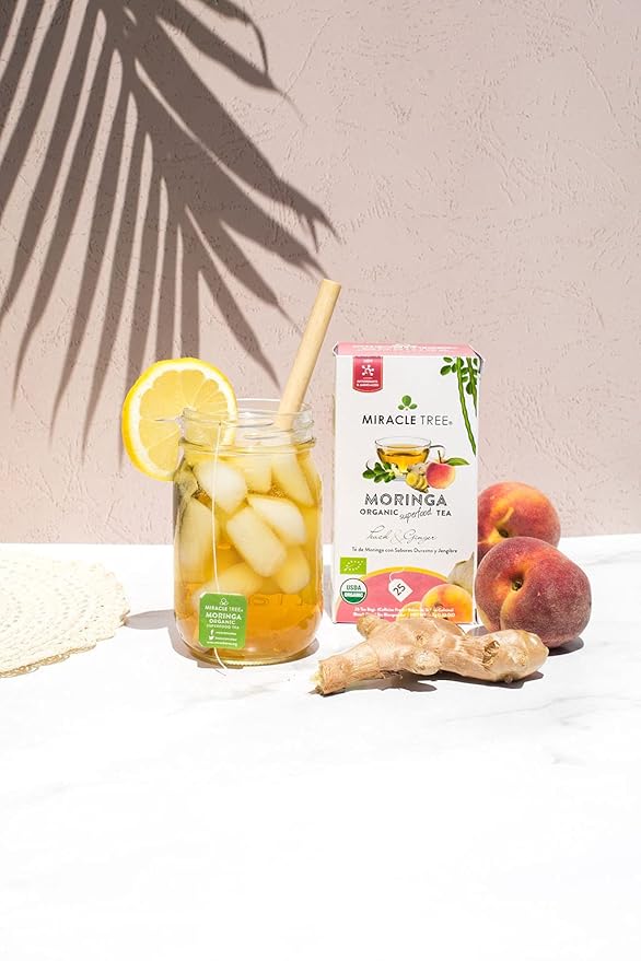 Miracle Tree - 6 Count of Organic Moringa Superfood Tea, 25 Individually Sealed Tea Bags, Peach & Ginger (Keto, Detox, Energy/Immunity Booster, Vegan, Gluten-Free, Organic, Non-GMO, Caffeine-Free)