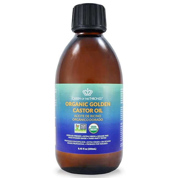QUEEN OF THE THRONES Organic Golden Castor Oil | 100% Pure for Hair, Skin, Nails, Brows & Lashes | Hexane-Free | USDA Certified [8.4oz (250ml)]