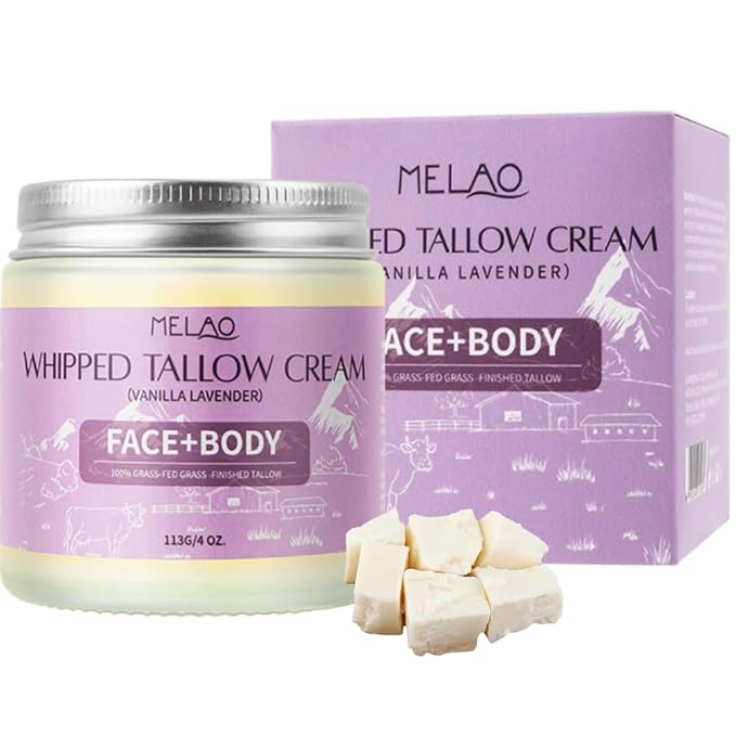 Beef Tallow Moisturize Cream for Skin - Tallow Body Skin Balm - Skin Moisturizer for Face & Body (113g, Vanilla Lavender)