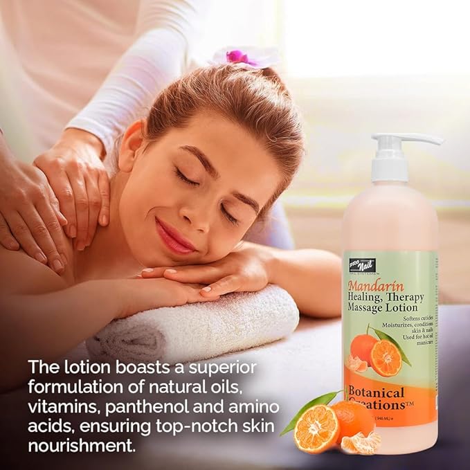 PRO NAIL - Healing Therapy Massage Lotion - Professional Pedicure, Body and Hot Oil Manicure, Infused with Natural Oils, Vitamins, Panthenol and Amino Acids (Mandarin, 32 Oz)