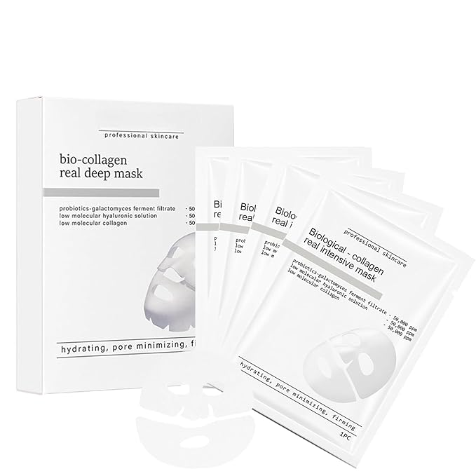 4 Pack Collagen Face Mask – Anti-Aging, Firming, and Moisturizing Bio-Collagen Mask for Radiant Skin – Reduces Fine Lines and Wrinkles, Instant Brightening