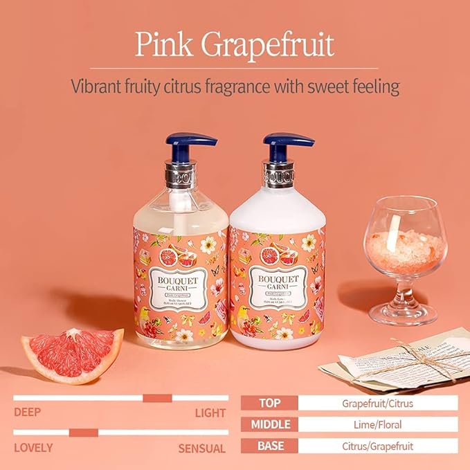 Bouquet Garni Body Lotion Pink Grapefruit Fragrance - Long-lasting Moisture & Fragrance, Non Sticky Texture (Containing Shea Butter Rich in Vitamin A, C, E) - 17.6 oz