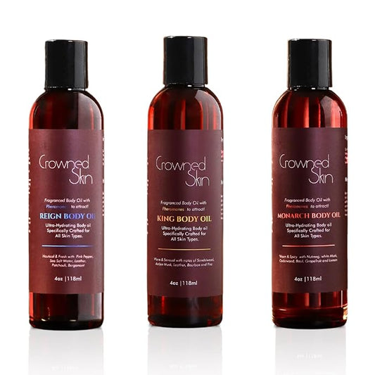 King, Reign, and Monarch Cologned Body Oil Bundle | Sensual, Nautical, & Spicy Scents | Infused with Organic Shea & Mango Butters | Moisturizing Formula with All-Day Fragrance