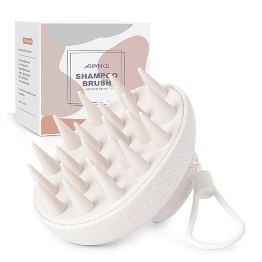 AIMIKE Scalp Massager Shampoo Brush, Silicone Bristles Scrubber/Exfoliator for Dandruff Removal & Hair Growth, Wet/Dry Hair - Beige