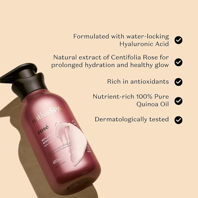 Nativa SPA Rosé Body Lotion by O Boticario, Fragranced Skin Moisturizer with Purified Quinoa Extract, 13.5 Ounce