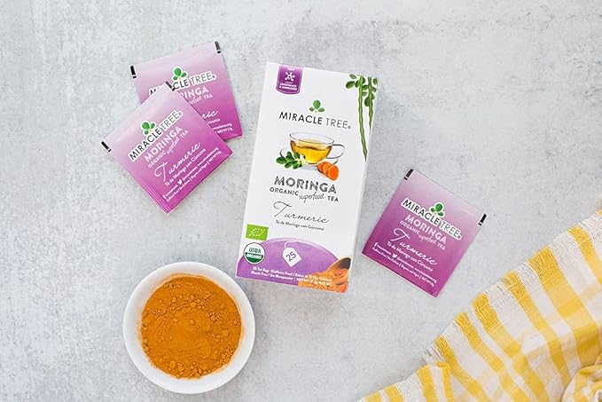Miracle Tree - 6 Count of Organic Moringa Superfood Tea, 25 Individually Sealed Tea Bags, Turmeric (Keto, Detox, Energy/Immunity Booster, Vegan, Gluten-Free, Organic, Non-GMO, Caffeine-Free)