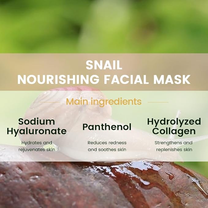 Snail Face Masks Skincare,Facial Mask Skin Care Korean,Nourish,Deep Moisturizing,Atural Skin Care Spa Face Mask,Hydrating Smoothing Face Masks for Women Men,for All Skin Types 6 Pack