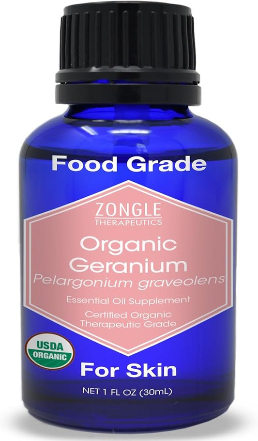 Organic, Geranium Essential Oil, Food Grade, for Skin – 100% Pure, Geranium Oil, by Zongle Therapeutics, 1 OZ
