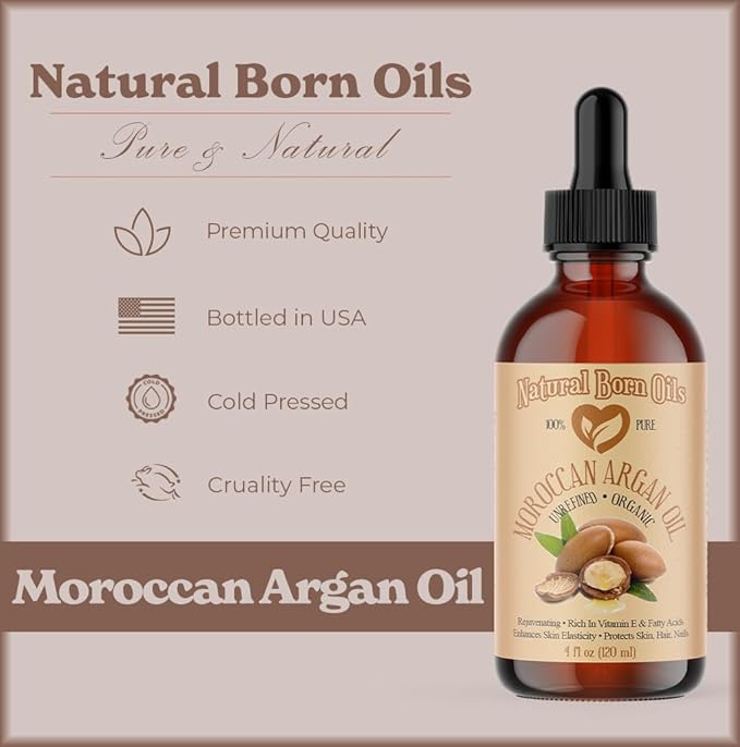 Natural Born Oils Moroccan Argan Oil, 16oz, Organic, Cold-Pressed, Vitamin E & Antioxidants, Deep Skin Hydration, Hair Strengthener