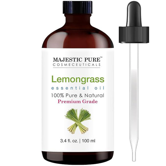 MAJESTIC PURE Lemongrass Essential Oil with Glass Dropper | 100% Pure and Natural Lemongrass Oil | Premium Grade Essential Oils for Diffusers, Skin, Aromatherapy, Massage | 3.4 Fl Oz