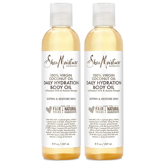 SheaMoisture Body Oil, Daily Hydration 2-Pack – Lightweight, Non-Greasy Moisturizer with 100% Extra Virgin Coconut Oil, Coconut Milk, and Acacia Senegal, 8 Oz Ea