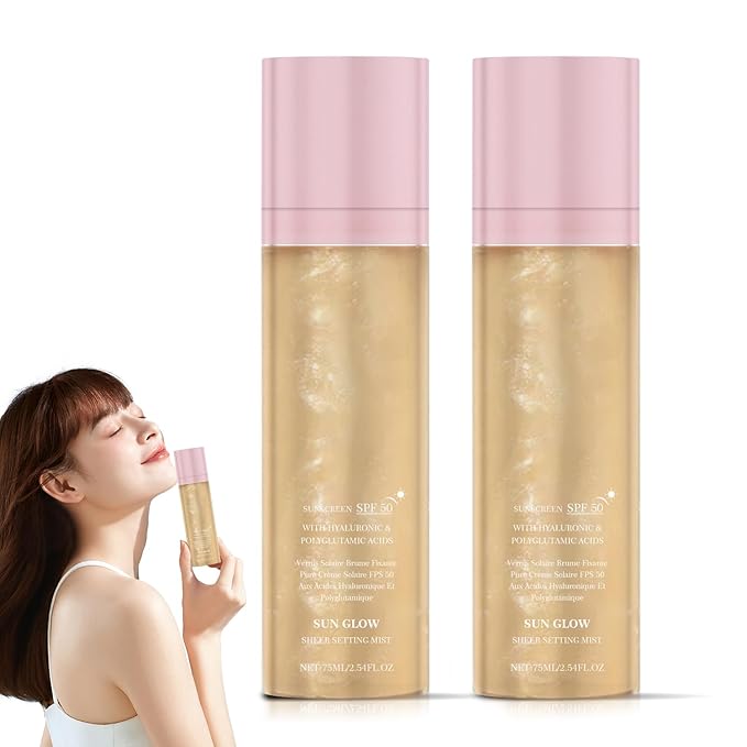 2PCS Sunglaze Sheer Setting Mist Sunscreen SPF 50, Broad Spectrum Shimmering Body Oil Mist, Non-Greasy, Fast-absorbing for Face and Body
