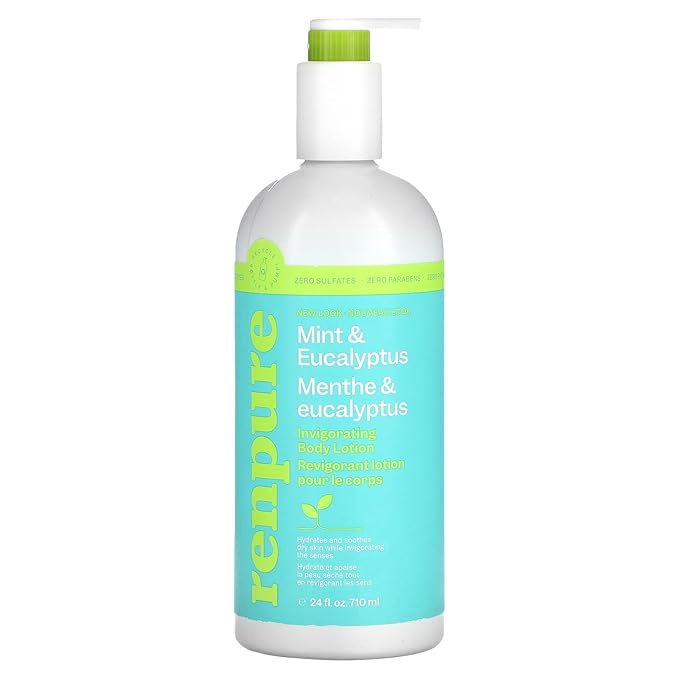 Renpure Fresh Mint and Eucalyptus Invigorating Body Lotion - Rich and Silky Formula - Improves Natural Moisture Barrier - Protects and Nourishes - Leaves Skin Feeling Soft and Smooth - 24 oz