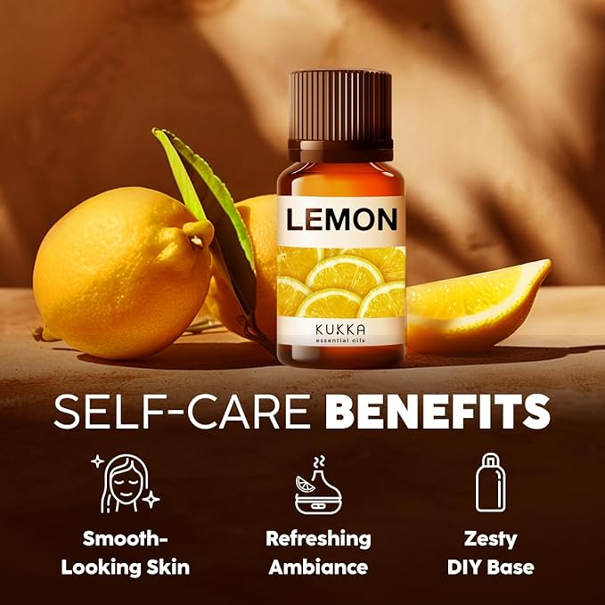 Kukka Lemon Essential Oil for Skin, Diffuser & DIY - 0.34 Fl Oz - 100% Pure Natural, Fresh Lemon Scent, for Cleaningï¼ŒAromatherapy,Candles,Soap Making Scent DIY