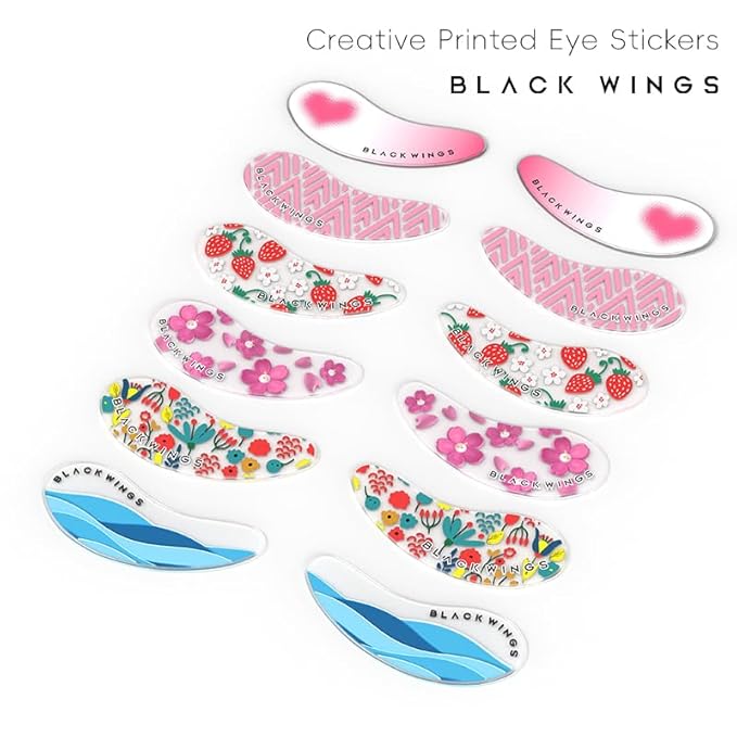 Black Wings 6 Pairs Silicone Eye Patches with Self-Adhesive Design - Cute Bear & Rabbit Inspired Eye Care Patches (stripe 6 pairs)