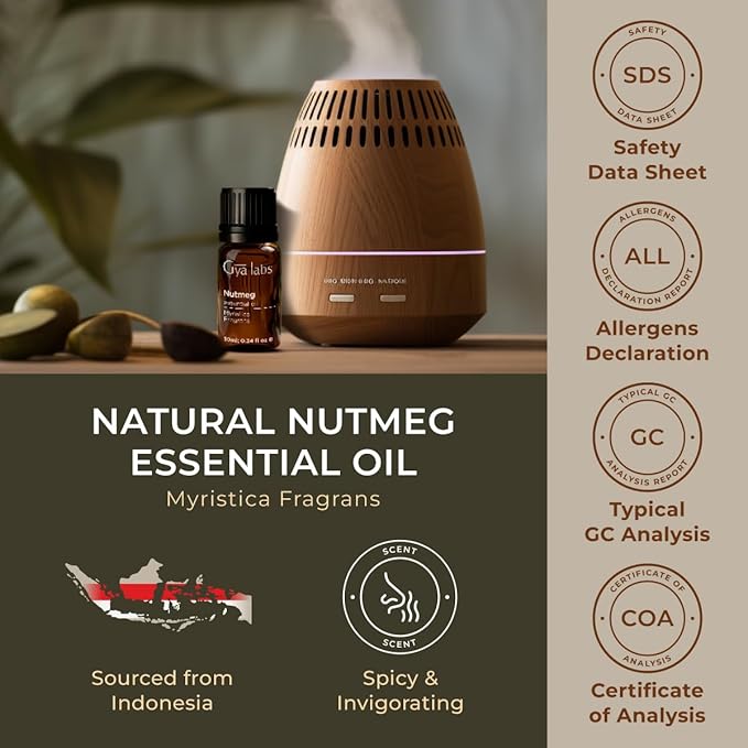 Gya Labs Nutmeg Essential Oil for Diffuser - 0.34 Fl Oz - 100% Pure Natural Nutmeg Oil for Diffusers, Aromatherapy, Skin, Candles Making - Warm Spicy Yet Sweet Scent