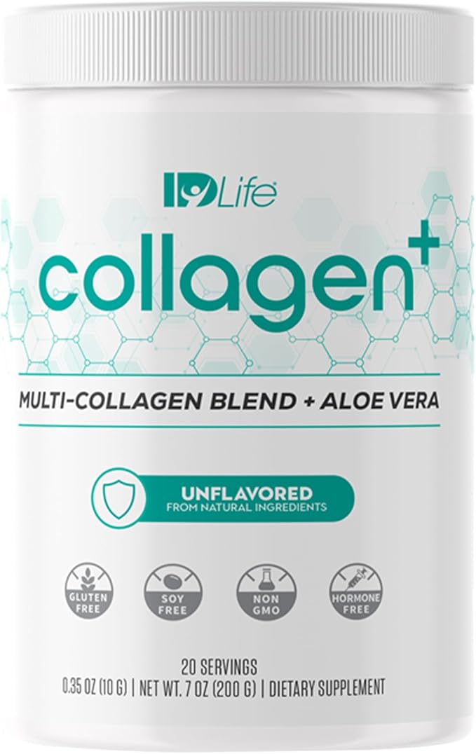 IDLife Collagen+ Powder Drink - Multi-Collagen Blend with Fulvic Acid & Aloe Vera - for Healthy Hair, Skin, Nails, Joints & Gut - 20 Servings / 200g