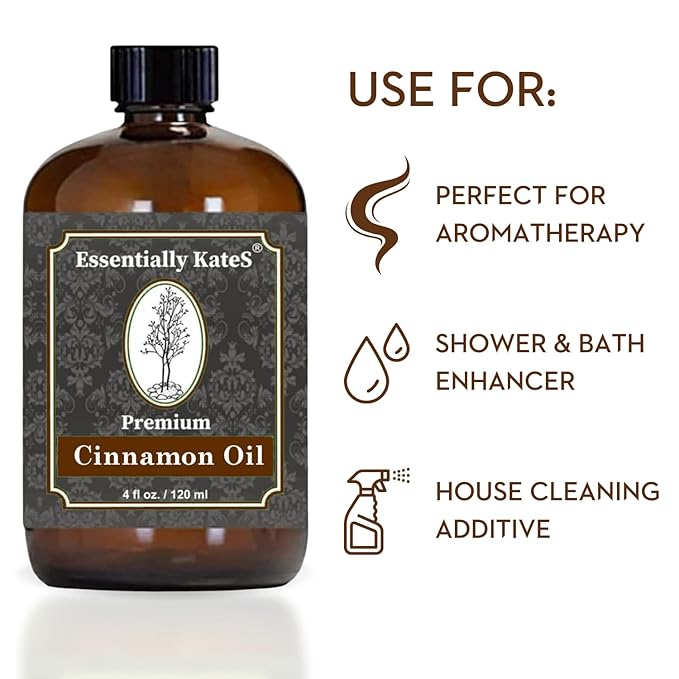Premium Cinnamon Oil 4 Fl Oz with Huge Dropper and Sprayer - 100% Pure, Natural & Therapeutic - Cleaning, DIY Soap, Diffuser, Aromatherapy, Garden and Kitchen - Indoor and Outdoor