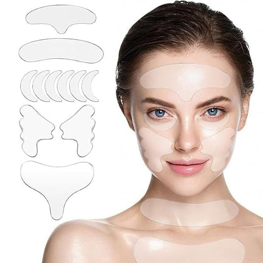 Medical Grade Silicone Anti-Aging Patches Set, 11 Pieces, Face and Neck Wrinkle Treatment Pads for Forehead, Eyes, Cheeks, Chest