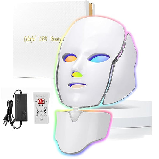 Blue Red Light Theràpy Màsk for Face, 7 Colors LED Light Theràpy, LED Portable Facial Skin Care Màsk for Face and Neck