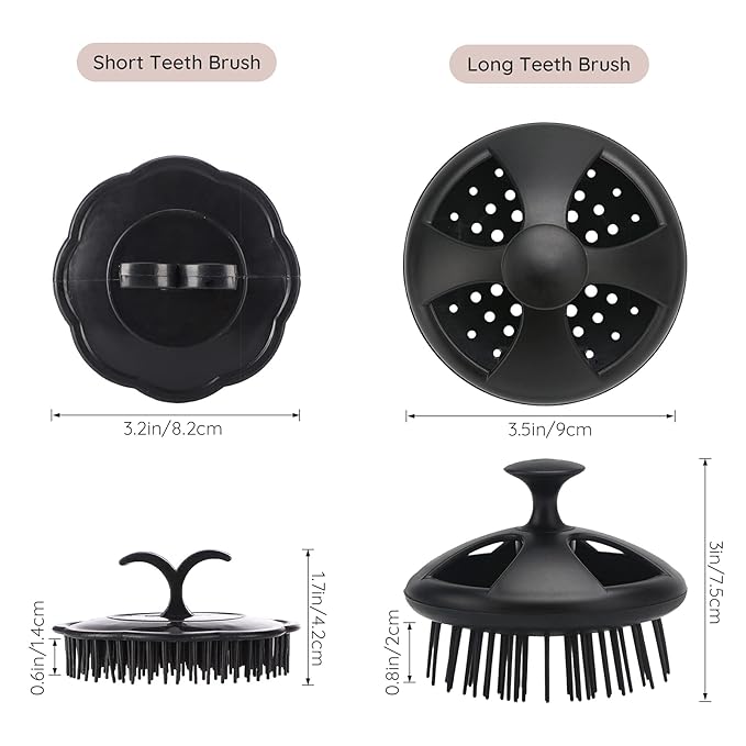 Segbeauty Scalp Massage Brushes, 4 Pcs Shampoo Brush Floriated Shower Comb Long Short Teeth Set, Head Massage Brush for Hair Growth Beard Tidying Pet Grooming Brushes Wet and Dry Scalp Care Black