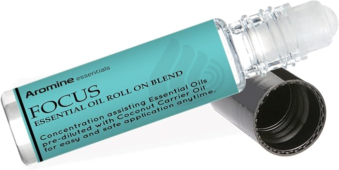 Focus Essential Oil Roll On, Pre-Diluted 10ml (1/3 fl oz), Great Studying Essentials