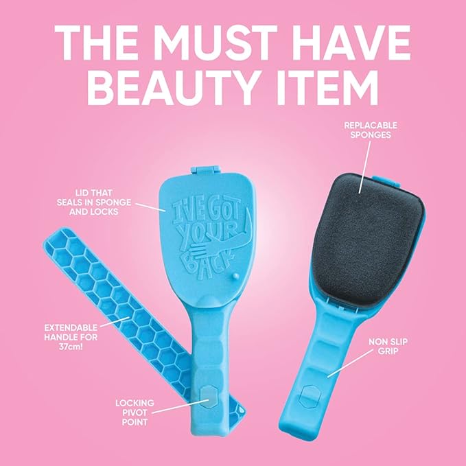 Bakslap - Body Lotion Applicator - Replaceable Sponge Pads (2 Pack) - Extendable Long Handle for Self Back & Body Application (Skin Cream, Suntan, Beauty, Tanning, Medical) (Pink)