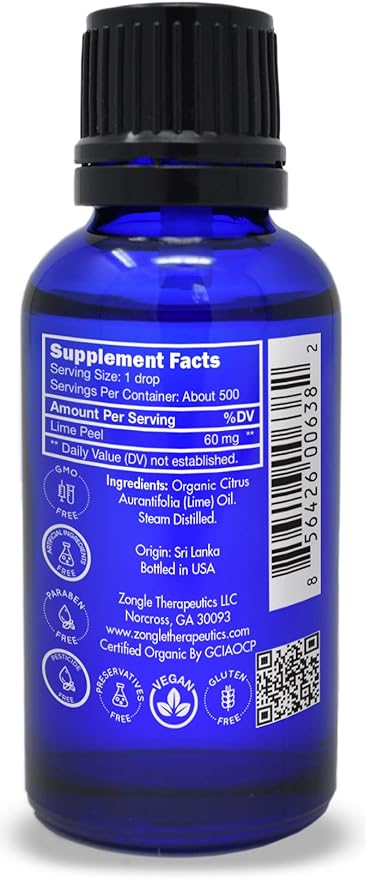 Organic, Lime Essential Oil, Food Grade, for Cooking – 100% Pure, Lime Oil, by Zongle Therapeutics, 1 OZ