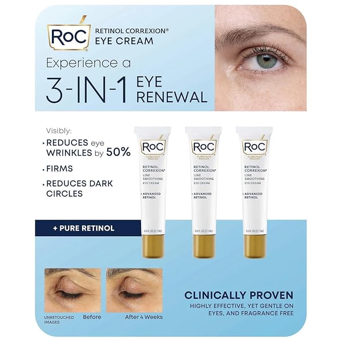 Eye See RoC Line Smoothing Eye Cream, 0.6 Fluid Ounce (Pack of 3)