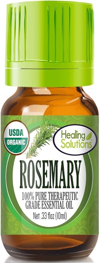 Healing Solutions Organic Rosemary Essential Oil (0.33 oz / 10ml), Pure & Undiluted, for Hair Diffuser & Skin, Therapeutic Grade Aromatherapy Oil