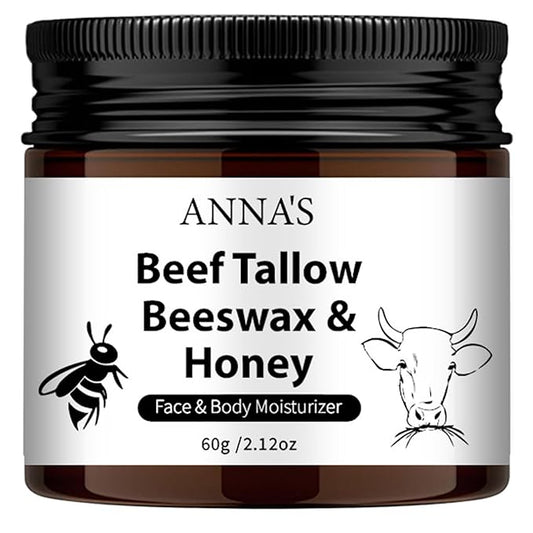 ANNA'S Beef Tallow and Honey Balm for Skin, All-Natural Moisturizer for Face and Body, Hydrating Grass-Fed Beef Tallow & Raw Wild Honey Blend (60g/2.120z)