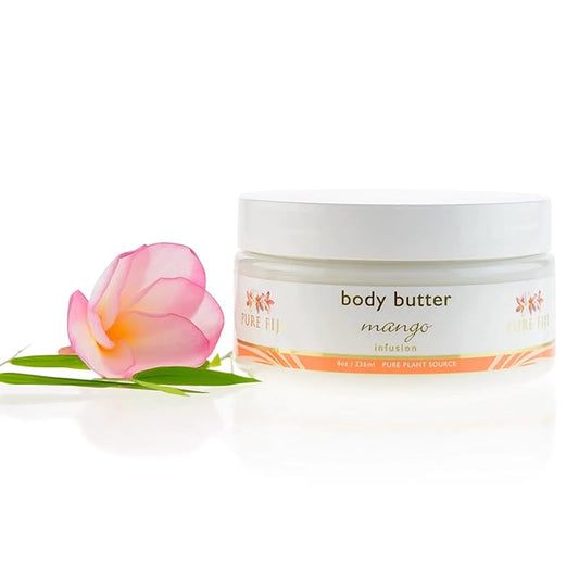PURE FIJI Body Butter - Moisturizer Body Butter Cream - Face Cream and Body Lotion for Dry Skin with Natural Oils & Vitamin E, Body Butter For Women for Men,Mango, 8oz