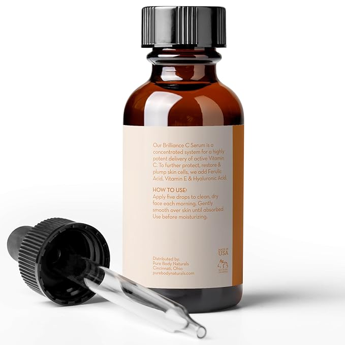 Pure Body Naturals Vitamin C Serum Dark Spot Corrector for Face, with Hyaluronic Acid and Vitamin E - Brightening Dark Spot Corrector Serum, 1 fl oz