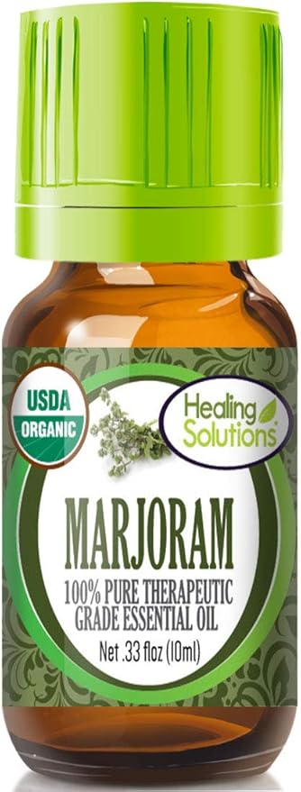 Healing Solutions Sweet Marjoram Essential Oil 0.33 oz (10ml) – Organic, Pure Marjoram Oil for Hair, Diffuser, Skin & Aromatherapy