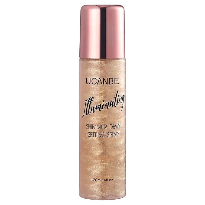 UCANBE Shimmer Dewy Setting Spray – Glowing + Makeup Setting Spray 2 in 1 Lightweight Formula for a Radiant Glow,Long-Lasting Face Mist for Face Body, 4 Fl Oz #Champagne