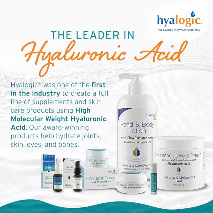 Hyalogic HA Lip Balm - Hyaluronic Acid & Organic, Natural Coconut Oil - Soothes Dry, Chapped Lips - Plumping, Moisturizing & Nourishing - Unflavored - Fragrance & Dye Free - 4.25g - 18 Sticks